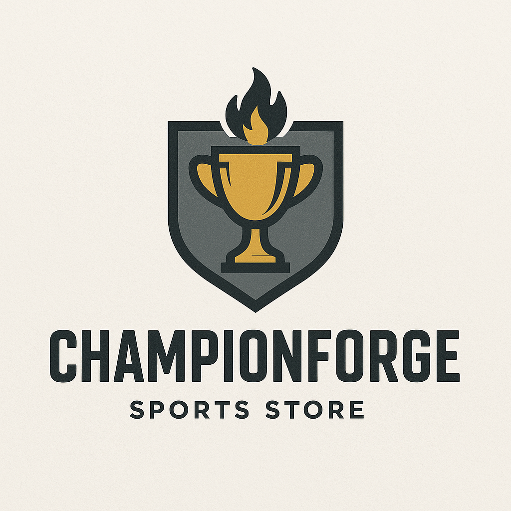 Logo of Championforge Sports Store with a trophy and flame design on a light gray background