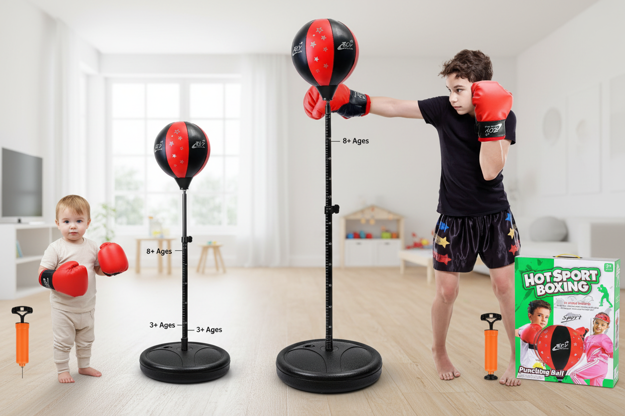 Kids Punching Bag - Size Comparison (Red Gloves)